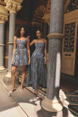 Allana Jacquard Mini Dress in Black & Blue Floral