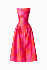 Eloise A-Line Midi Dress in Pink & Red