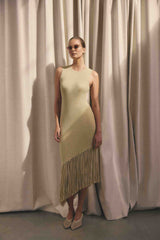 CURAAE Selah Asymmetrical Midi Dress in Beige