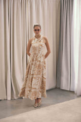 CURAAE Sandi Collar Midi Dress in Beige