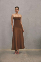 CURAAE Zahara Strapless Maxi Dress in Brown