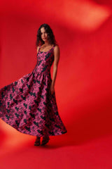 Holly A-Line Gown in Pink & Black Floral