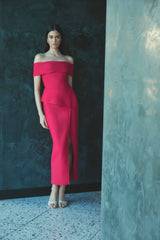 Celia Off Shoulder Gown in Red