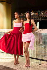 June Strapless Mini Dress in Red & Pink