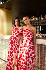 Melia Tiered Gown in Pink & Red Floral