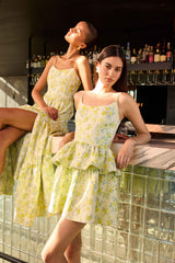 Posey Jacquard Mini Dress in Green Floral