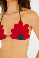 Red 3d Flower Bikini Top