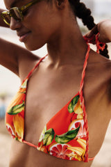 Red Fruits Rope Ties Triangle Bikini Top