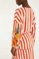Red Fruit Stripes Rope Details Kimono
