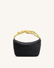 Jenny Woven Human-shaped Handle Handbag - Black