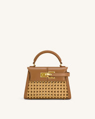 Elise Faux Bamboo Woven Top Handle Bag - Brown