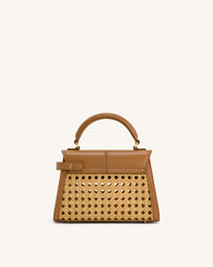 Elise Faux Bamboo Woven Top Handle Bag - Brown