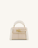 Elise Faux Suede Shearling Trim Top Handle Bag - Taupe