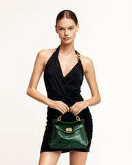 Lucia Classic Top Handbag - Green Croc