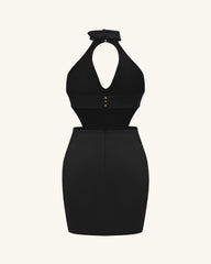 Gabriella Belted Cutout Halter Mini Dress - Black