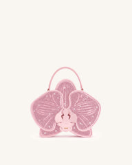 Flora Artificial Crystal Orchid Shaped Top Handle Bag - Pink