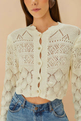 Off-White Mixed Lace Stitch Cardigan