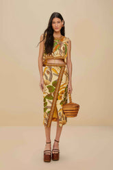 Sand Foliage Sketch Midi Skirt
