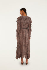Pink Baby Leopard Long Sleeve Angled Frill Maxi Dress