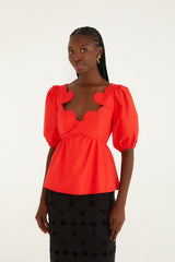 Red Heart Short Sleeve Blouse