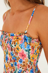 Multicolor Floraline Smocked Strapless One-Piece Swimsuit