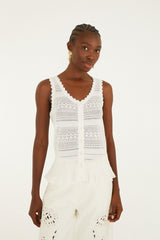 Off-White Crochet Sleeveless Blouse