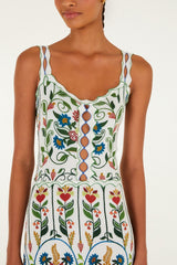 Off-White Stitched Garden Sleeveless Maxi Dress