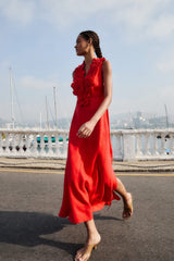 Red 3d Flower Maxi Dress