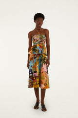 Multicolor Tropical Painting Midi Dress