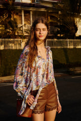 Off-White Sea Garden Ruffled Long Sleeve Blouse