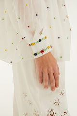 Off-White Embroidered Beads Long Sleeve Blouse
