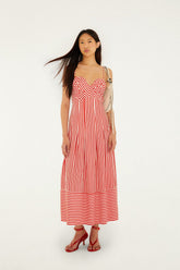 Off-White Checkered Stripes Sleeveless Maxi Dress