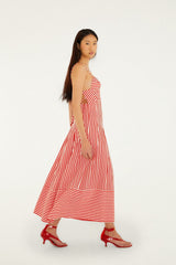 Off-White Checkered Stripes Sleeveless Maxi Dress