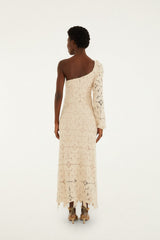 Off-White One-Shoulder Crochet Flower Maxi Dress