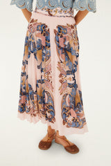 Soft Pink Sea Garden Scarf Pleated Maxi Skirt