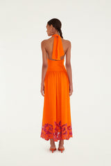 Orange Fruit Richelieu Artisanal Maxi Dress
