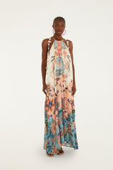 Multicolor Boho Floral Delhi Pleated Maxi Dress