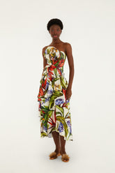 Sand Florart Strapless Maxi Dress