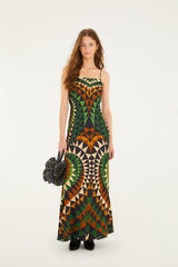 Multicolor Heart Deco Slip Maxi Dress