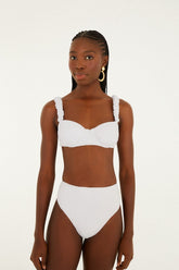 White Gerbera Daisy High Waist Bikini Bottom