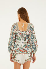 Off-White Fruit Beauty Scarf Long Sleeve Blouse