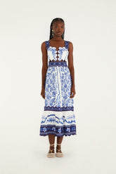 Off-White Porcelain Garden Cut-Out Midi Dress