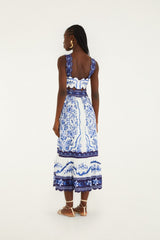 Off-White Porcelain Garden Cut-Out Midi Dress