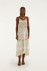 Multicolor Rendeira Ruffled Sleeveless Maxi Dress