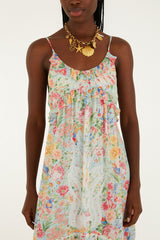 Multicolor Rendeira Ruffled Sleeveless Maxi Dress