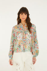 Multicolor Rendeira Cutwork Long Sleeve Blouse