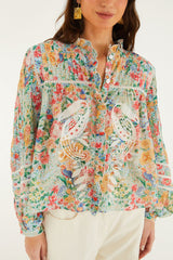 Multicolor Rendeira Cutwork Long Sleeve Blouse