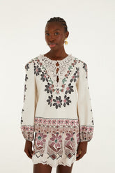 Off-White Ainika Rustic Flowers Crochet Detail Blouse