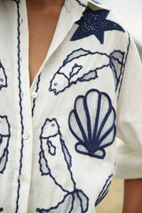 Off-White Fresh Fish Embroidered Puff Sleeve Shirt