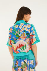 Multicolor Garden Of Life Scarf Short Sleeve Crop Shirt